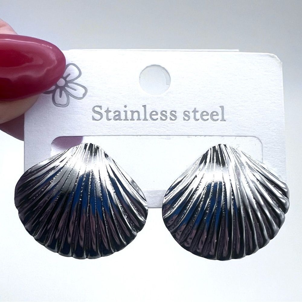 Stainless Steel Silver Shell Earrings